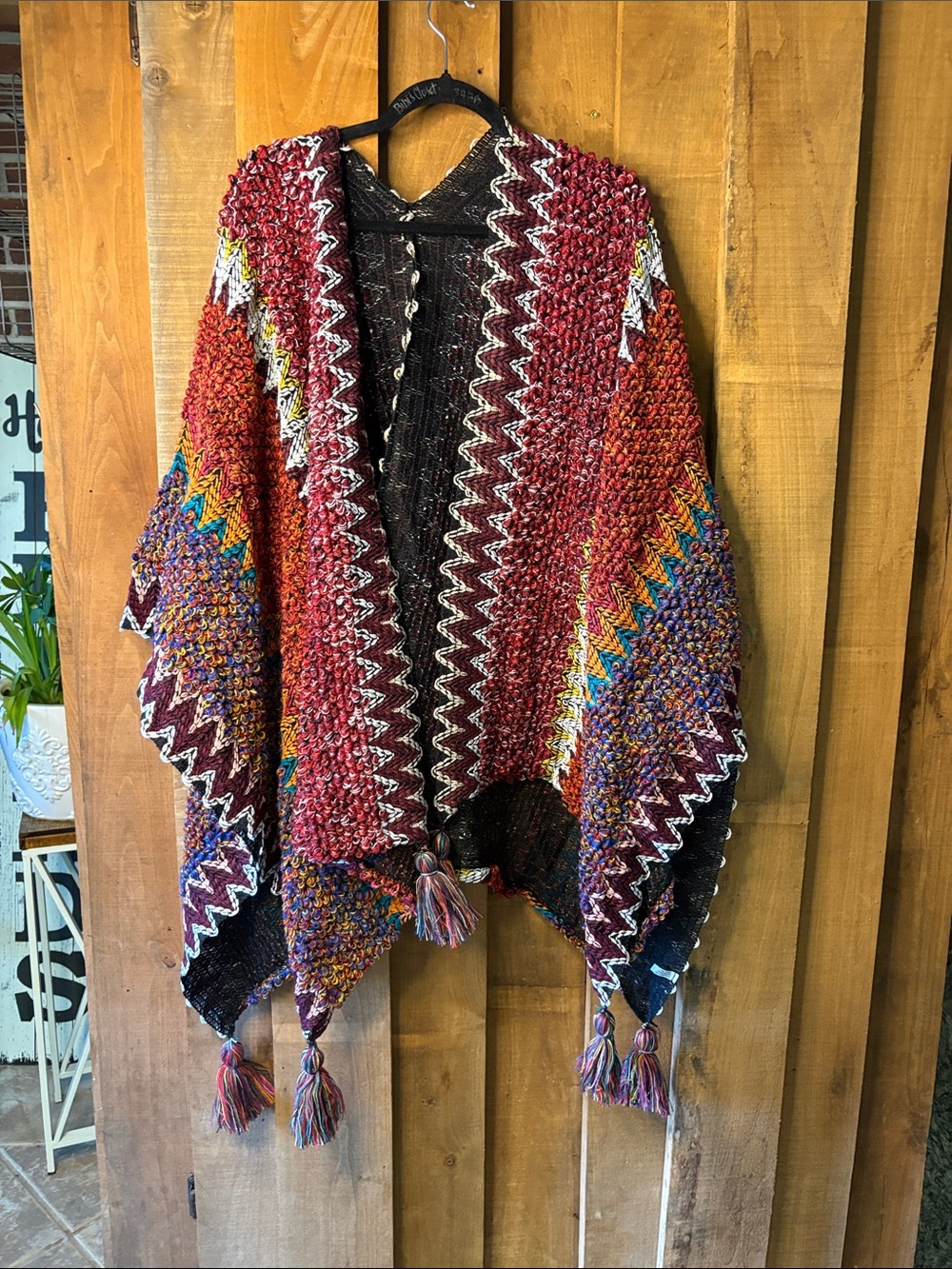 Multicolor Chunky Knit Tassel Poncho